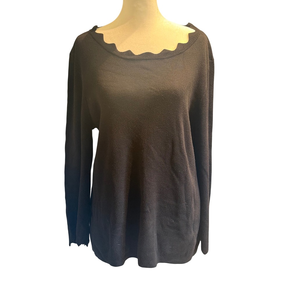 Philosophy Republic Clothing Black Scalloped Neck Long Sleeve Sweater XL
